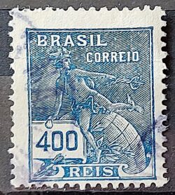 Selo Regular Cod RHM 223 Vovo Mercurio e Globo 400 Reis Filigrana F 1924 Circulado 3