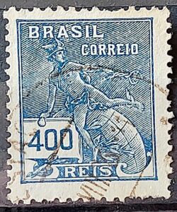 Selo Regular Cod RHM 223 Vovo Mercurio e Globo 400 Reis Filigrana F 1924 Circulado 4