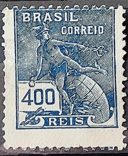 Selo Regular Cod RHM 223 Vovo Mercurio e Globo 400 Reis Filigrana F 1924 Circulado 5