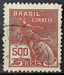 Selo Regular Cod RHM 224 Vovo Mercurio e Globo 500 Reis Filigrana F 1924 Circulado 1