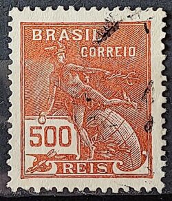Selo Regular Cod RHM 224 Vovo Mercurio e Globo 500 Reis Filigrana F 1924 Circulado 2