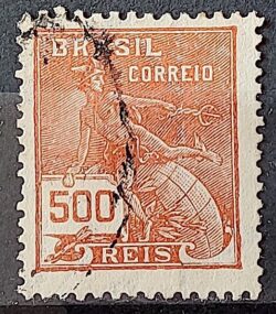 Selo Regular Cod RHM 224 Vovo Mercurio e Globo 500 Reis Filigrana F 1924 Circulado 3