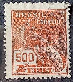 Selo Regular Cod RHM 224 Vovo Mercurio e Globo 500 Reis Filigrana F 1924 Circulado 4