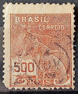 Selo Regular Cod RHM 224 Vovo Mercurio e Globo 500 Reis Filigrana F 1924 Circulado 5