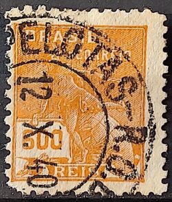 Selo Regular Cod RHM 224 Vovo Mercurio e Globo 500 Reis Filigrana F 1924 Circulado 7