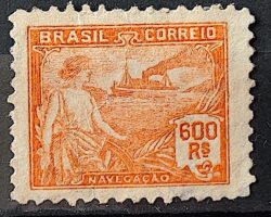 Selo Regular Cod RHM 237 Vovo Navegacao Navio 600 Reis Filigrana F 1924 Circulado 3