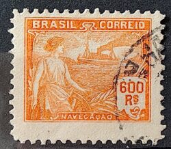Selo Regular Cod RHM 237 Vovo Navegacao Navio 600 Reis Filigrana F 1924 Circulado 4