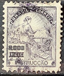 Selo Regular Cod RHM 238 Vovo Instrucao 2000 Reis Filigrana F 1924 Circulado 4