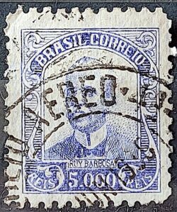 Selo Regular Cod RHM 240 Vovo Ruy Barbosa 5000 Reis Filigrana F 1924 Circulado 3