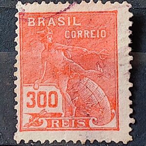 Selo Regular Cod RHM 246 Vovo Mercurio e Globo 300 Reis Filigrana D 1928 Circulado 11
