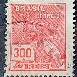 Selo Regular Cod RHM 246 Vovo Mercurio e Globo 300 Reis Filigrana D 1928 Circulado 17
