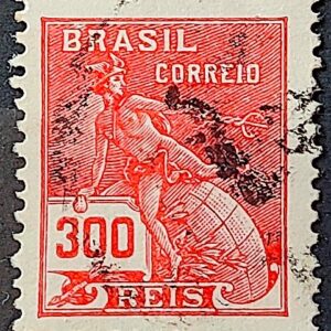 Selo Regular Cod RHM 246 Vovo Mercurio e Globo 300 Reis Filigrana D 1928 Circulado 7