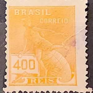 Selo Regular Cod RHM 247 Vovo Mercurio e Globo 400 Reis Filigrana D 1928 Circulado 3