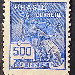 Selo Regular Cod RHM 248 Vovo Mercurio e Globo 500 Reis Filigrana D 1928
