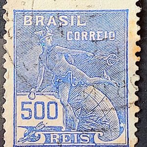 Selo Regular Cod RHM 248 Vovo Mercurio e Globo 500 Reis Filigrana D 1928 Circulado 1