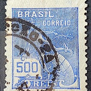 Selo Regular Cod RHM 248 Vovo Mercurio e Globo 500 Reis Filigrana D 1928 Circulado 11