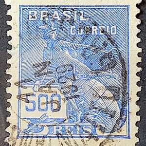 Selo Regular Cod RHM 248 Vovo Mercurio e Globo 500 Reis Filigrana D 1928 Circulado 13
