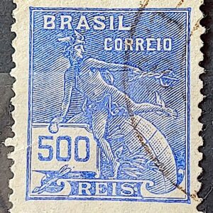 Selo Regular Cod RHM 248 Vovo Mercurio e Globo 500 Reis Filigrana D 1928 Circulado 14