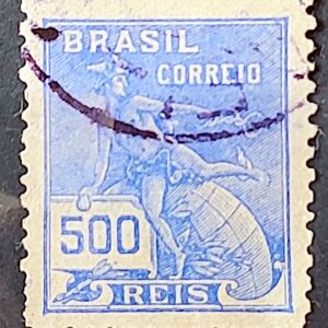 Selo Regular Cod RHM 248 Vovo Mercurio e Globo 500 Reis Filigrana D 1928 Circulado 2