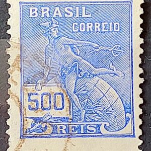 Selo Regular Cod RHM 248 Vovo Mercurio e Globo 500 Reis Filigrana D 1928 Circulado 3