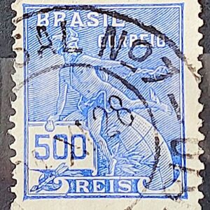 Selo Regular Cod RHM 248 Vovo Mercurio e Globo 500 Reis Filigrana D 1928 Circulado 4