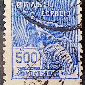 Selo Regular Cod RHM 248 Vovo Mercurio e Globo 500 Reis Filigrana D 1928 Circulado 7