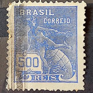 Selo Regular Cod RHM 248 Vovo Mercurio e Globo 500 Reis Filigrana D 1928 Circulado 8