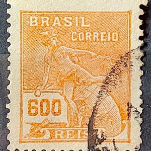 Selo Regular Cod RHM 249 Vovo Mercurio e Globo 600 Reis Filigrana D 1928 Circulado