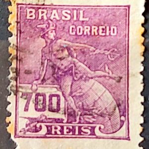 Selo Regular Cod RHM 250 Vovo Mercurio e Globo 700 Reis Filigrana D 1928 Circulado 1