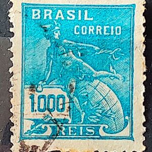 Selo Regular Cod RHM 251 Vovo Mercurio e Globo 1000 Reis Filigrana D 1928 Circulado 1
