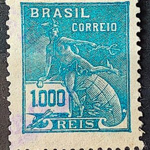 Selo Regular Cod RHM 251 Vovo Mercurio e Globo 1000 Reis Filigrana D 1928 Circulado 3