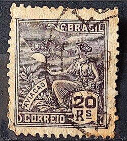 Selo Regular Cod RHM 252 Vovo Aviacao Aviao 20 Reis Filigrana H 1929 Circulado 1