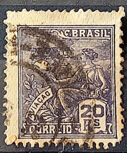 Selo Regular Cod RHM 252 Vovo Aviacao Aviao 20 Reis Filigrana H 1929 Circulado 2