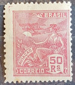 Selo Regular Cod RHM 253 Vovo Aviacao Aviao 50 Reis Filigrana H 1929 1