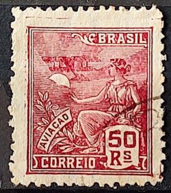 Selo Regular Cod RHM 253 Vovo Aviacao Aviao 50 Reis Filigrana H 1929 Circulado 1