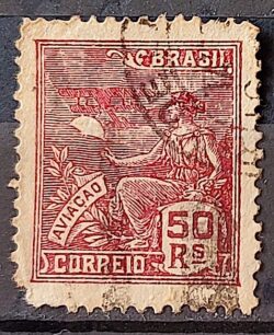 Selo Regular Cod RHM 253 Vovo Aviacao Aviao 50 Reis Filigrana H 1929 Circulado 10