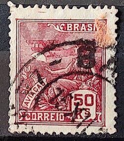 Selo Regular Cod RHM 253 Vovo Aviacao Aviao 50 Reis Filigrana H 1929 Circulado 2