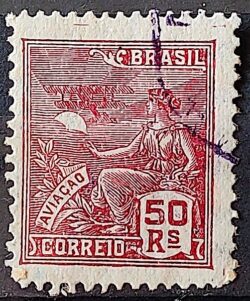 Selo Regular Cod RHM 253 Vovo Aviacao Aviao 50 Reis Filigrana H 1929 Circulado 3