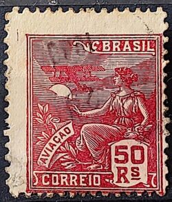 Selo Regular Cod RHM 253 Vovo Aviacao Aviao 50 Reis Filigrana H 1929 Circulado 4