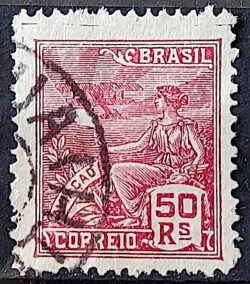 Selo Regular Cod RHM 253 Vovo Aviacao Aviao 50 Reis Filigrana H 1929 Circulado 5