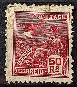 Selo Regular Cod RHM 253 Vovo Aviacao Aviao 50 Reis Filigrana H 1929 Circulado 7