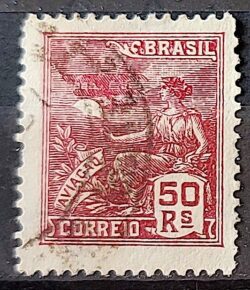 Selo Regular Cod RHM 253 Vovo Aviacao Aviao 50 Reis Filigrana H 1929 Circulado 8