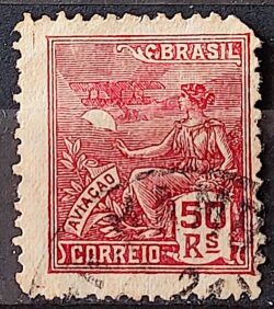 Selo Regular Cod RHM 253 Vovo Aviacao Aviao 50 Reis Filigrana H 1929 Circulado 9