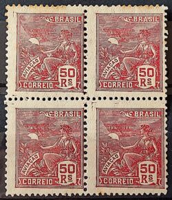 Selo Regular Cod RHM 253 Vovo Aviacao Aviao 50 Reis Filigrana H 1929 Quadra