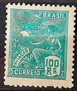 Selo Regular Cod RHM 254 Vovo Aviacao Aviao 100 Reis Filigrana H 1929