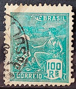 Selo Regular Cod RHM 254 Vovo Aviacao Aviao 100 Reis Filigrana H 1929 Circulado 2