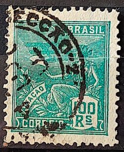 Selo Regular Cod RHM 254 Vovo Aviacao Aviao 100 Reis Filigrana H 1929 Circulado 5