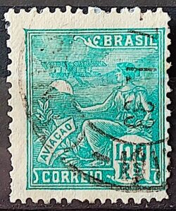 Selo Regular Cod RHM 254 Vovo Aviacao Aviao 100 Reis Filigrana H 1929 Circulado 9