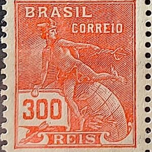 Selo Regular Cod RHM 256 Vovo Mercurio e Globo 300 Reis Filigrana H 1929