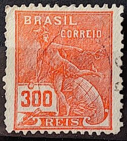 Selo Regular Cod RHM 256 Vovo Mercurio e Globo 300 Reis Filigrana H 1929 Circulado 1